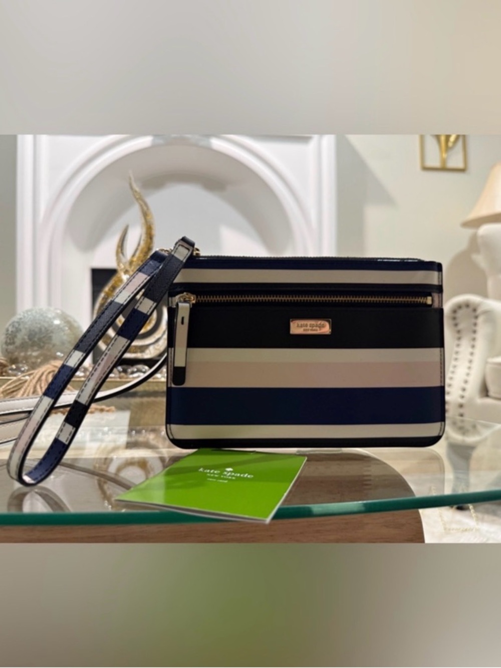 kate spade Navy, White and Black Striped Wristlet - Picture 3 of 7